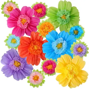 Large 20" Colorful Tissue Paper Flowers – 12 Giant Fiesta Pom Flowers for Wall Backdrop, Carnival Party Decor