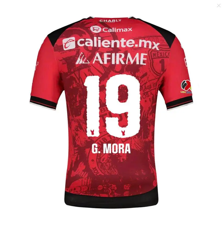 Mora #19 Club Tijuana Xolos Home Jersey 25/26 – Liga MX Soccer Shirt for Men & Women, Red Football Fan Jersey, Match Day Apparel