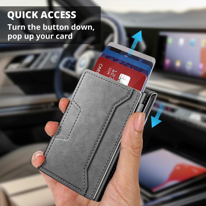 Men's Magnetic Card Holder Wallet and Stand, Pop-up Card Box, RFID Technology Men's Minimalist Wallet, Suitable for a Maximum Capacity of 8 Cards