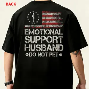 T - shirt with 'EMOTIONAL SUPPORT HUSBAND’ Flag Motif – USA Vibe