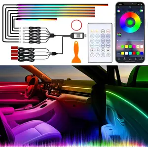 Acrylic Interior Car Lights with Wireless APP/Remote/Button Control, 10 in 1 Dreamcolor USB Car Ambient Lighting Kit 16 Million Neon Strip Accessories Vehicle Truck Inside Decorations timing function strip light rgb chasing el wire aesthetic mods