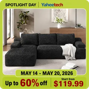 【2 packages】Yaheetech 110" L-Shaped Boneless Memory Foam Sectional Sofa with 2 Packages, Compressed Corduroy Sectional Couches Oversized Deep Seat Removable Pillow Covers Pet-Friendly No Assembly for Living Room Apartment summervibes