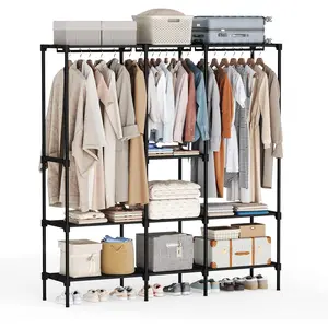 Portable Wardrobe Closet with Hanging Rod and Shelves, 43"/48"/74"/80" Freestanding Closet Organizer with Shoe Rack, Clothing Storage Wardrobe for Bedroom Apartment