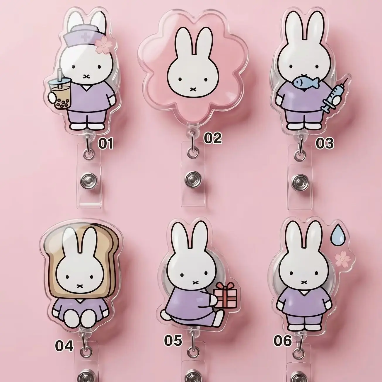 Cute Bunny Nurse Badge Reel, Rabbit Acrylic Badge Holder, RN CNA Medical ID Reel, Kawaii Nurse Accessory, Nurse Gift