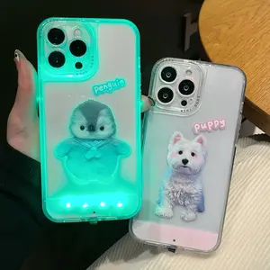 Sound-Control Glowing Penguin Phone Case, Protective, Unique Call Light Design, Cartoon Pattern, Fits 11/12/13/14/15/16/17 Pro/pro Max/plus, Best Gift Choice