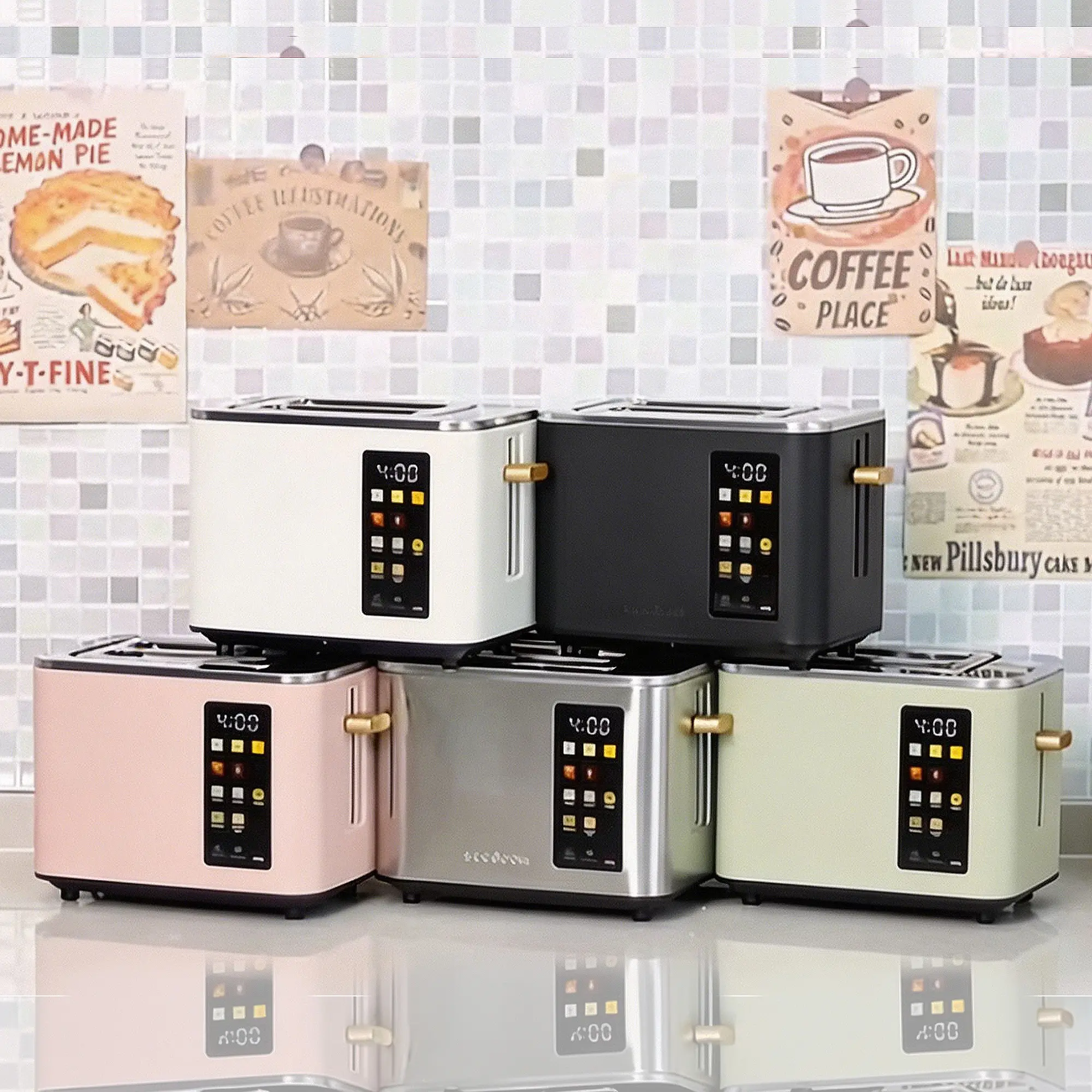 Toaster 2 Slice, Touch Control Screen, Smart Stainless Toaster, 6 Shade Setting, 6 Bread Selection, Countdown, Removable Crumb Tray, 900W, Pearl White
