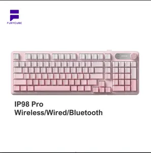 FURYCUBE IP98 Keyboard, 98 keys Keyboard PBT Gradient Side Engraved Tri-Mode Bluetooth/2.4GHz/USB-C Cute Keyboard Classic Keyboard with Number Pad, Media Knob Custom Mechanical Feel Keyboard, RGB Gaming Keyboard Office Silent Computer Keyboard
