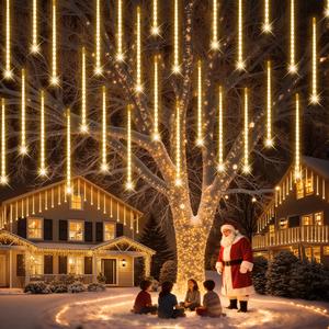 PEMOTech Christmas Lights Outdoor,[Timing Function] 24tubes 30cm 576 Led Meteor Shower Lights, Waterproof Christmas Decorations Icicle Light for Christmas Trees Halloween Party, Ul Plug