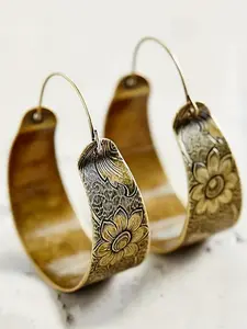 Vintage Engrave Flower Design  Earrings, Fashionable Jewelry for Women, Trendy All-match & Exquisite Jewelry for Birthday Gift