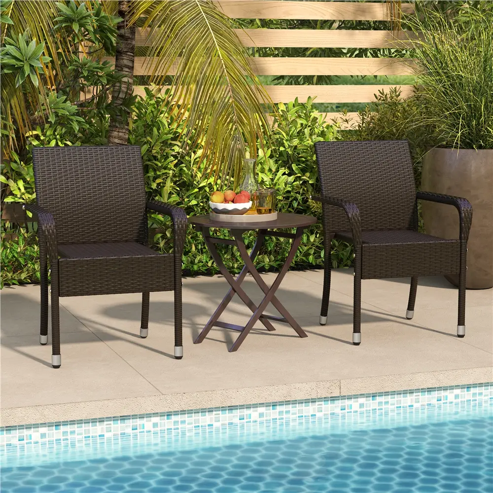 Yaheetech 2-Piece Durable Rattan Porch Dining Chairs Set, Stackable Outdoor Patio Furniture with Armrests, Adjustable Footpads & Rattan Design