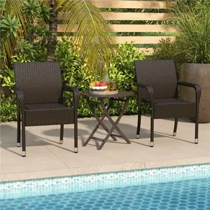 Yaheetech Set of 2 Outdoor Rattan Dining Chairs, Stackable Chair Set with Armrests & Adjustable Footpads for Garden, Patio, Backyard, Poolside