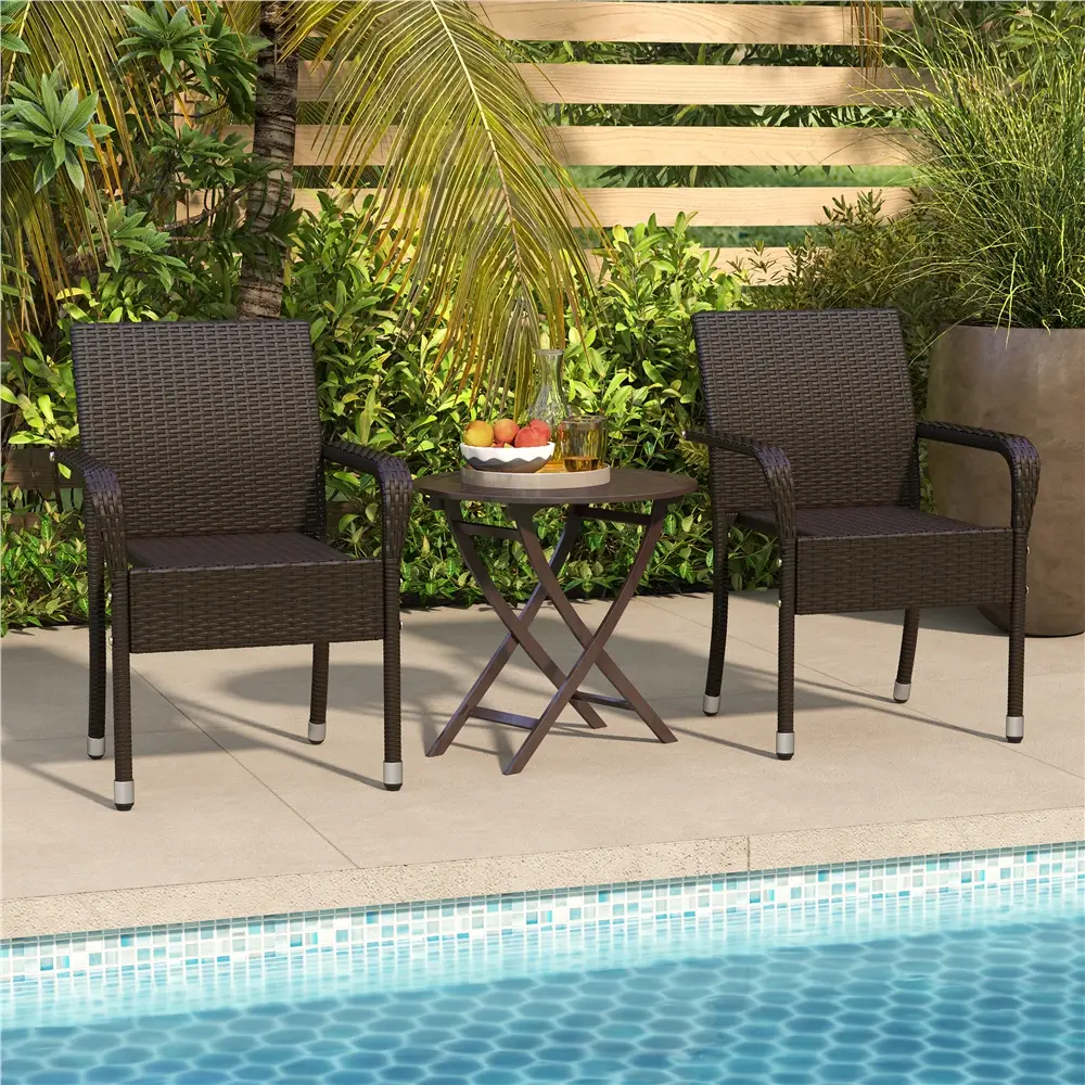 Yaheetech Set of 2 Outdoor Rattan Dining Chairs, Stackable Chair Set with Armrests & Adjustable Footpads for Garden, Patio, Backyard, Poolside