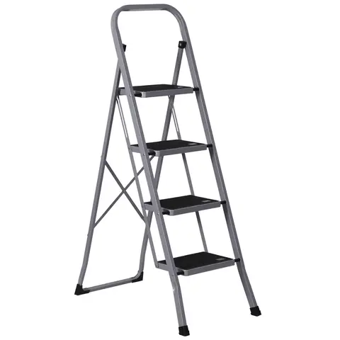 SUPERDEAL 4/3/2-Step Sturdy Portable Steel Ladder for Home & Shop, Lightweight Foldable Steel Frame, 300lbs Load Capacity, Compact Fold Design, Non-Slip Rubber Floor Protection, Extra-Wide Steps, Gray/White Options, summerwins