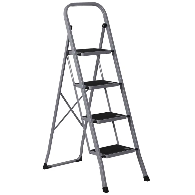 SUPERDEAL 4/3/2-Step Sturdy Portable Steel Ladder for Home & Shop, Lightweight Foldable Steel Frame, 300lbs Load Capacity, Compact Fold Design, Non-Slip Rubber Floor Protection, Extra-Wide Steps, Gray/White Options, summerwins