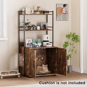 【Christmas Gift】Forty Eight Point Five Inch Tall Cat Litter Box Enclosure with Three Shelves Stylish Two Brown Litterbox Wood