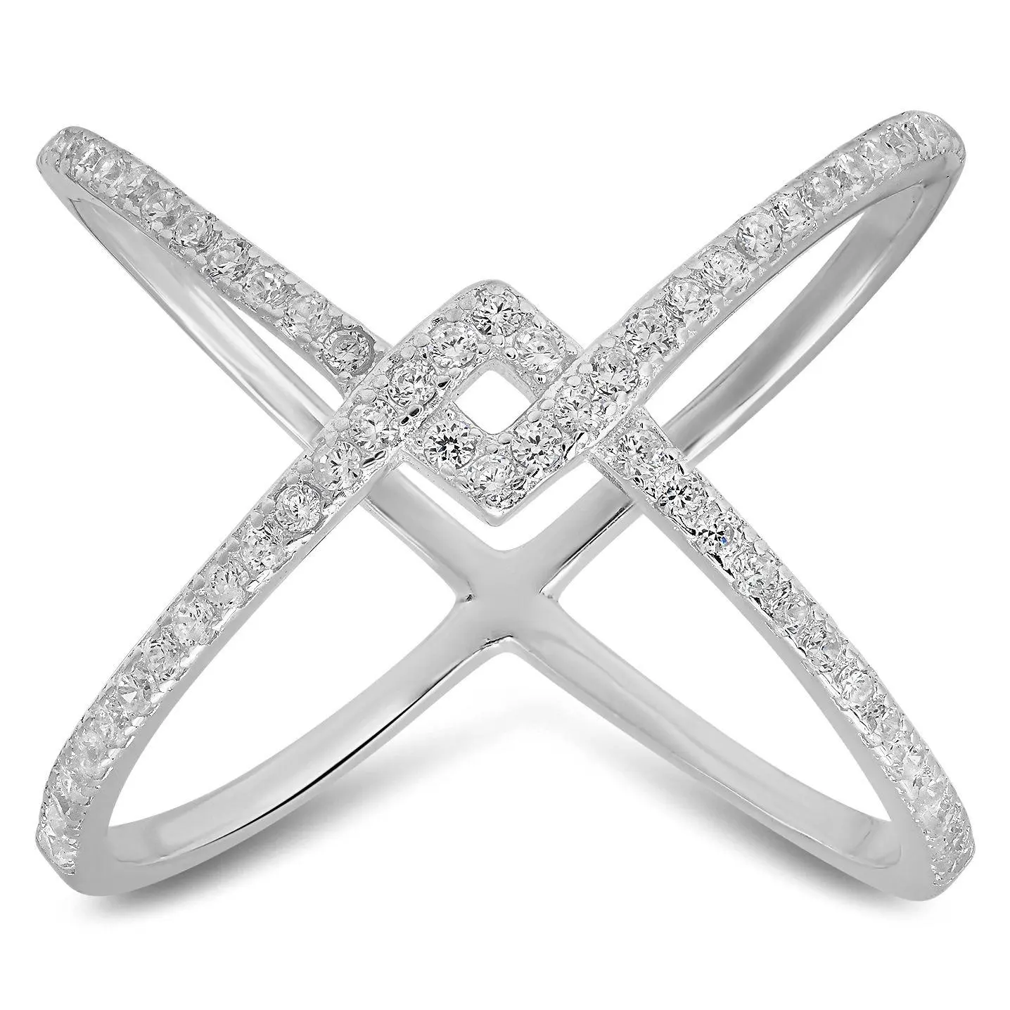 Diamonique 'X' Crossover Ring, Sterling Silver Diamonique 'X' Crossover Ring, Sterling Silver