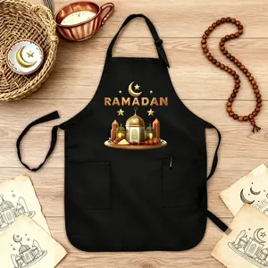 2026 Black Ramadan Mubarak Apron for Muslim Islamic Mom Grandma Aunt Wife Gift  Al-Adha Islam Kareem Family Dinner Party Decor Kitchen Cooking Aprons