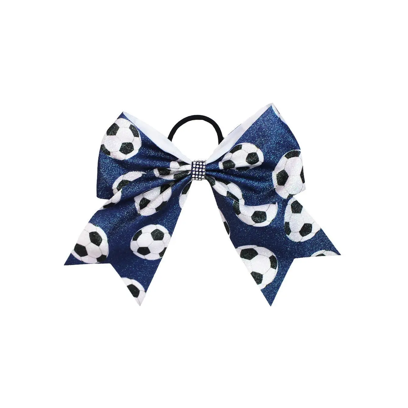 Soccer Cheer Bow Football Ponytail Holder Bowknot Soccers Hair Tie Soccer Ball Hair Bow PHB05 (B1-Blue Bow)