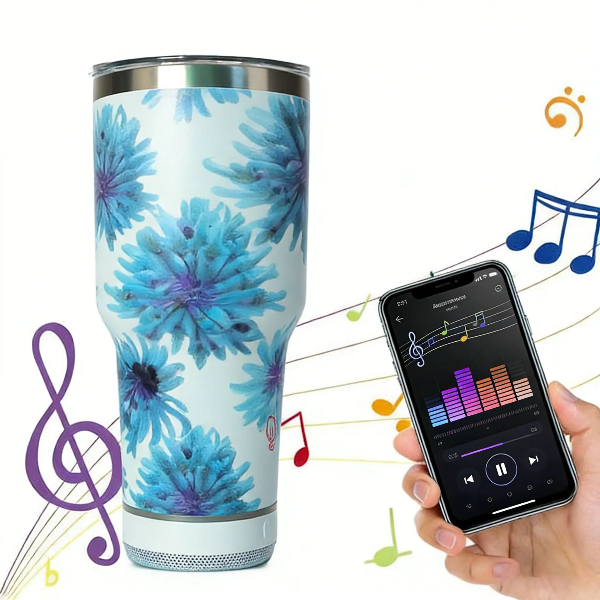 30 Oz Stainless Steel Cup Tumbler with Bluetooth-compatible Compatible Speaker, Detachable Rechargeable Speaker for Hot & Cold Drinks, Modern Style