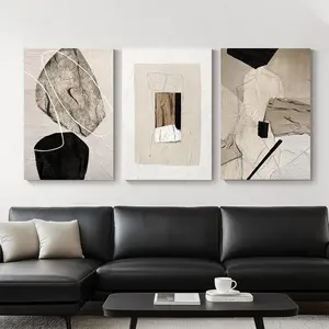 Neutral Abstract  Art for Living Room, 3 Piece Modern Canvas Prints Paintings Artwork for , Black and Beige Pictures for Living Room Hallway Stair Office  Decor wall