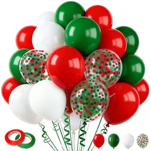 60-Piece Christmas Balloon Set 12-Inch Red, Green & White Confetti Balloons for Holiday Decorations