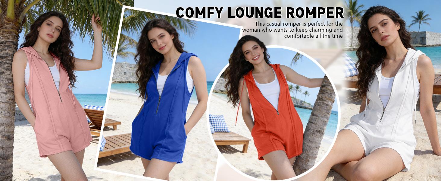 Ommig Short Half Zipper Sports jumpsuit for Fitness Outdoor Leisure Sleeveless Loose Hoodie for Women, Athleisure Style, Workout Jumpsuit