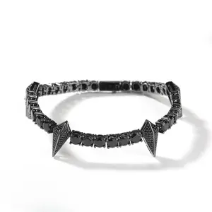 Dark Night Black Panther Iced-Out Rhinestone Cuban Link Bangle - Unisex Hypoallergenic Geometric Band Bracelet, 7in/8in-7inch/18cm, Embellished Metallic Cuban Rumba Dark Aesthetic Bracelets & Bangles, Men's Women's Accessory, Ideal Birthday Gift