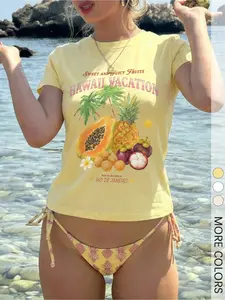 1PC Women's Hawaiian Vacation Fruit Print T-Shirt, Beach Top, For Beach Trips & Tropical Outings