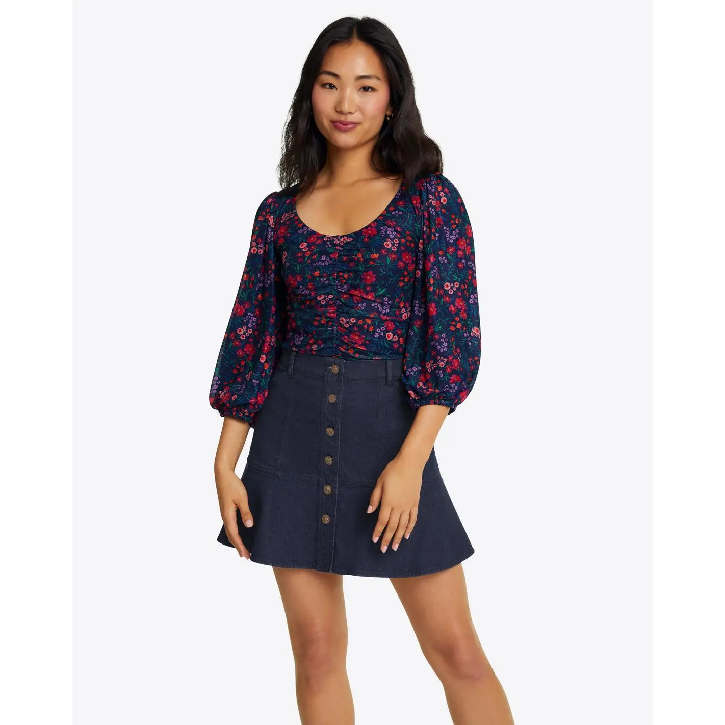 Peplum Mini Skirt in Dark Wash