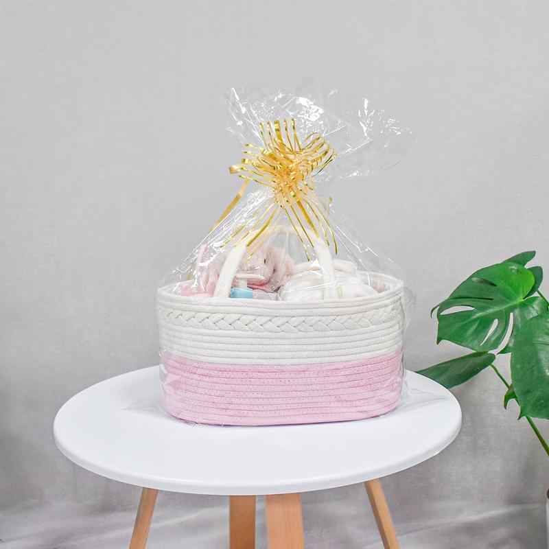 Diaper Caddy, Nursery Storage Bin and Car Organizer for Diapers and Wipes, Cotton Rope Basket Changing Table Caddy, Portable Baby Diaper Tote for Home Travel