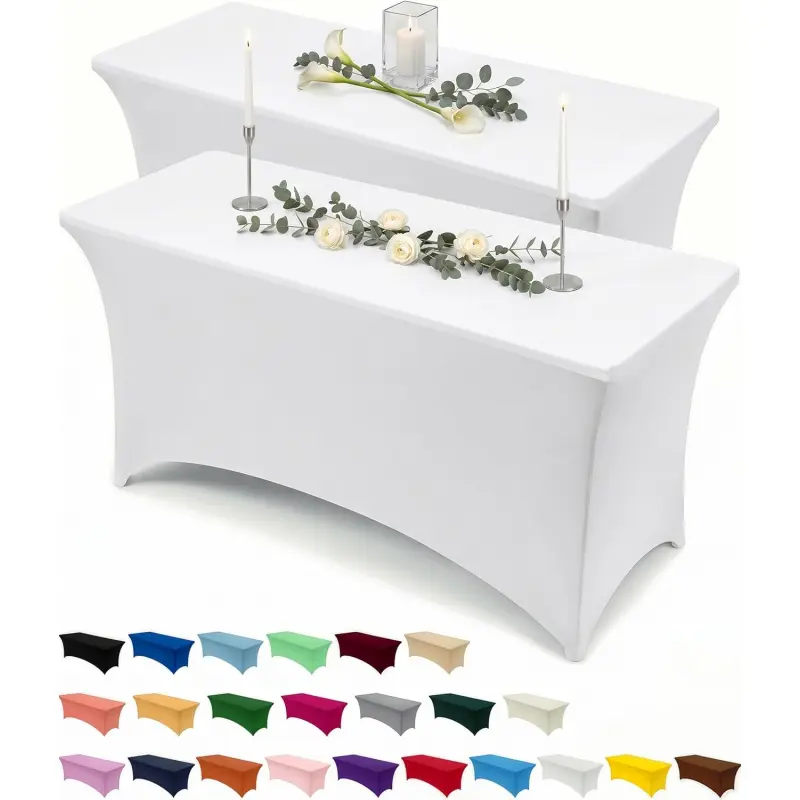 2-Pack 6FT White Spandex Tablecloth - Smooth, Lightweight, Modern, Stretch Fit, Tight Fitted, Washable, Wrinkle Resistant Rectangle Cover (72Lx30Wx30H in) for Events, Weddings, Trade Shows
