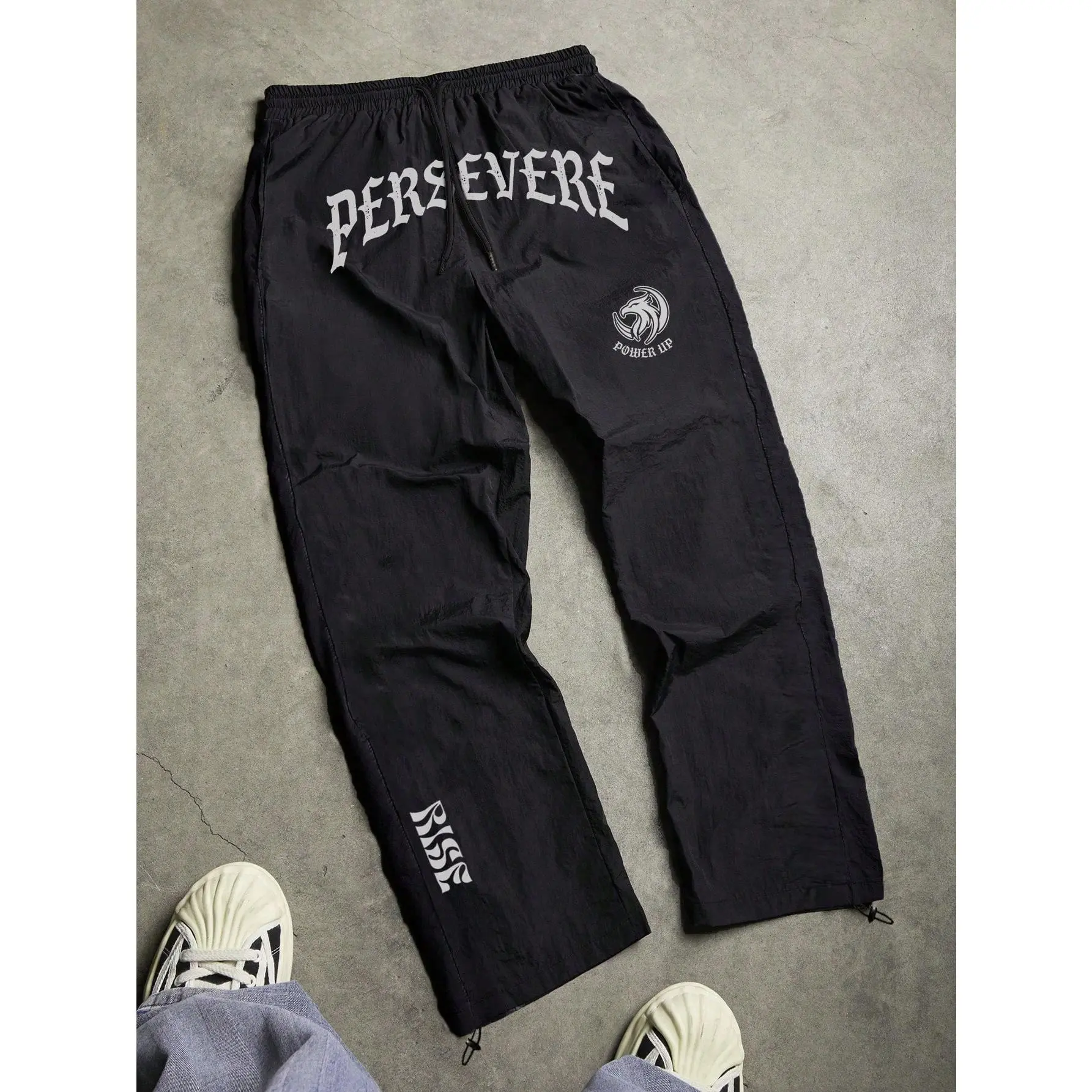 Letter Print Drawstring Casual Pockets Sports Sweatpants, Black Sweatpants Streetwear