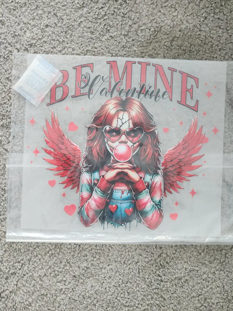 Female Horror Be Mine Valentine Chuckie DTF Transfer 10 in - Perfect for Fans of the Series