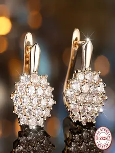 Women's S925 Silver Flower Pendant Earrings, Cubic Zirconia Dangle Earrings, Wedding Party Jewelry Gift