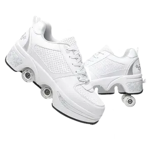2-in-1 Retractable Roller Skates for Adults - Smooth Indoor Outdoor Skating with Double-Row Wheels & Adjustable Fit rollerskates se bowel skateshoes