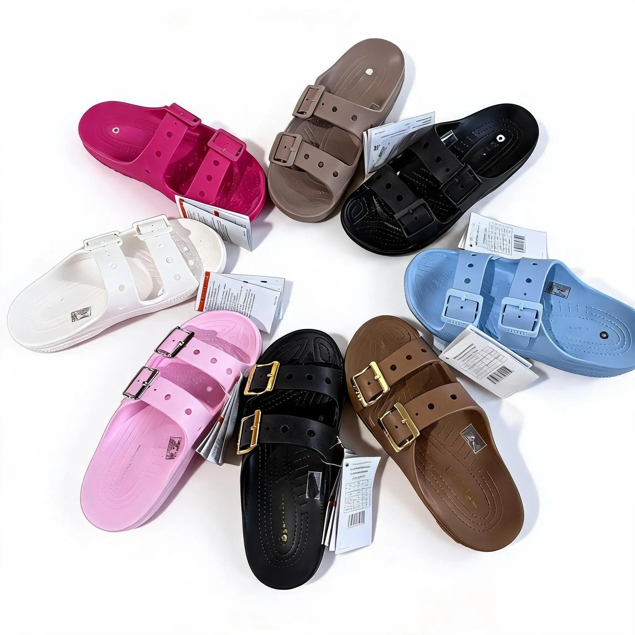 Women’s Cro Saturday Two-Strap Sandals, Summer Platform Double-Buckle Beach Sandals and Soft-Soled Outdoor Slippers