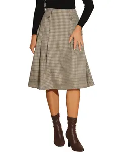 INSPIRE CHIC Vintage Plaid High Waist Pleated A-Line Midi Skirt