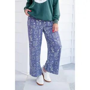 Western Print Pants with Patch Pockets