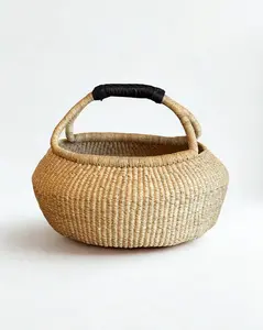Handwoven Ghana Kettle Basket with Handle