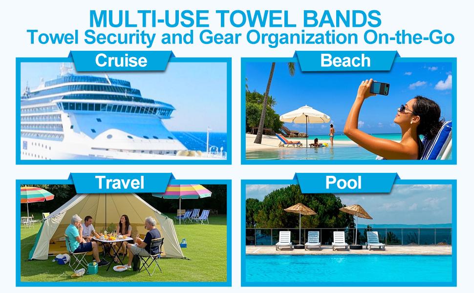 [New Deal] 4 Pack Beach Towel Bands Beach Chair, Pool Chairs & Cruise Ship Essentials Towel Chair Clips Towel Holder (4 Mix)