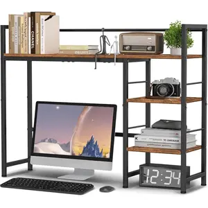 38.6 Inch Wood Desk Organizer Shelf for Computer Monitor, Desk Hutch Storage, Desktop Shelf for Top of Desk, 3 Tier Desktop Bookshelf for Home Office Dorm, Rustic