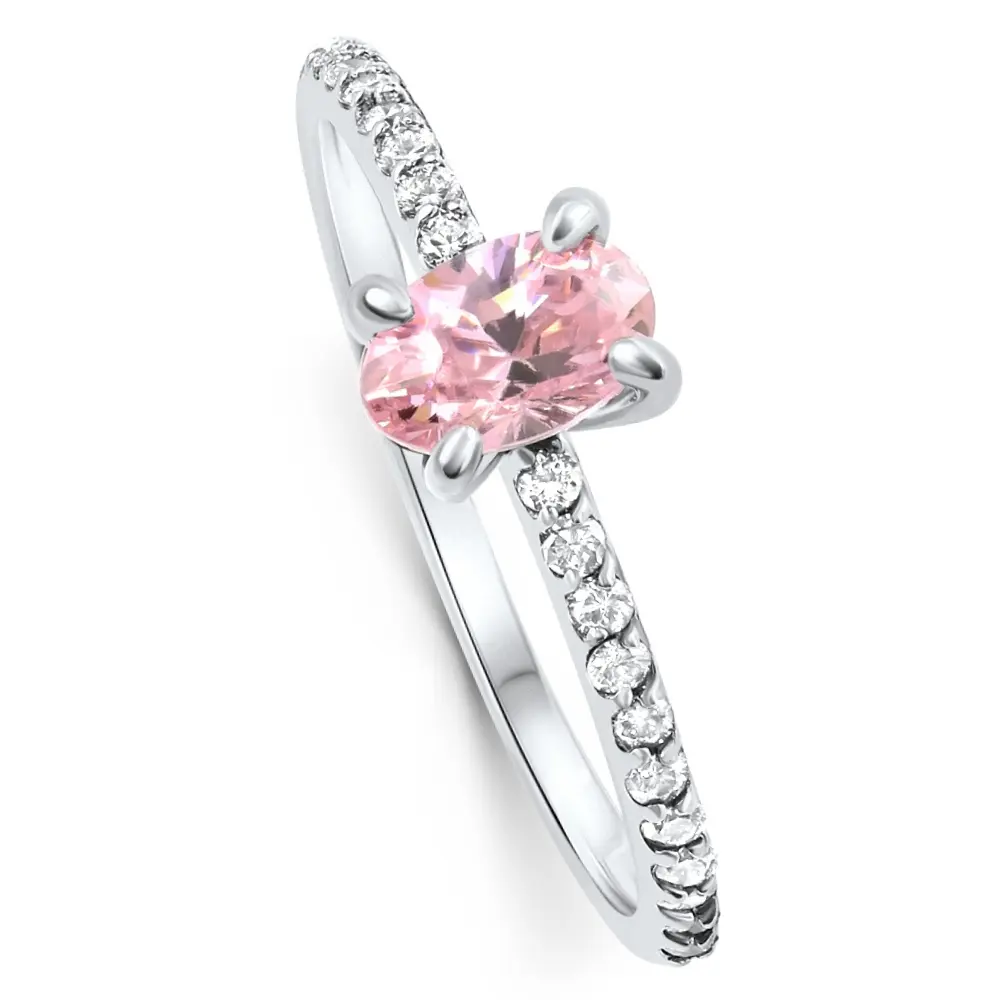 1Ct Accent Side Diamond & Oval Pink Topaz Ring Gold Lab Grown