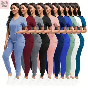 20261 Set Women'S Polyester Scrubs, Fitted Nurse Uniform With Patch Pocket, Woven Work Clothes For Beauty SPA, Veterinary Dentistry - High-Quality Professional Apparel, Nurse Accessories For Work(Gift)