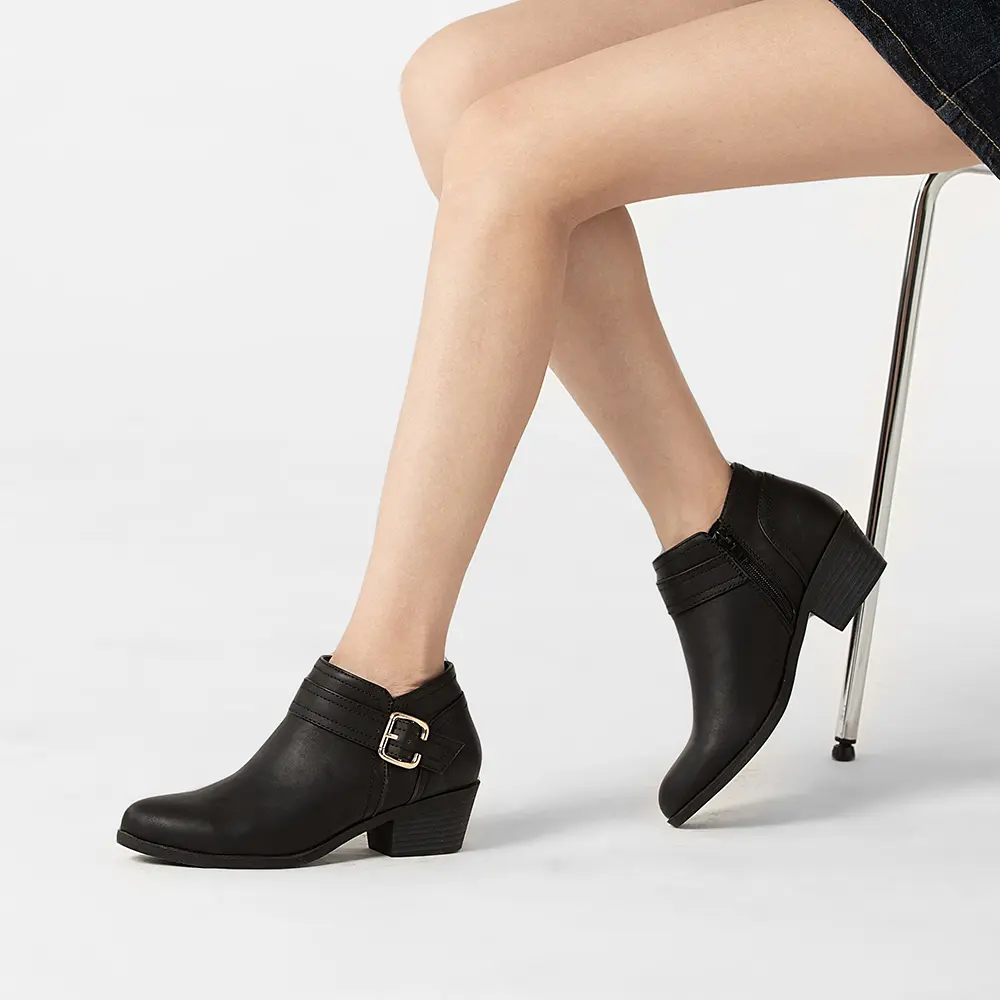 Athlefit Women's Chunky Low Heel Ankle Boots, Classic Pointed Toe, Side Zipper Fashion Booties, Comfortable Footwear, Shoe Booties, Comfortable Heels, Block Heel