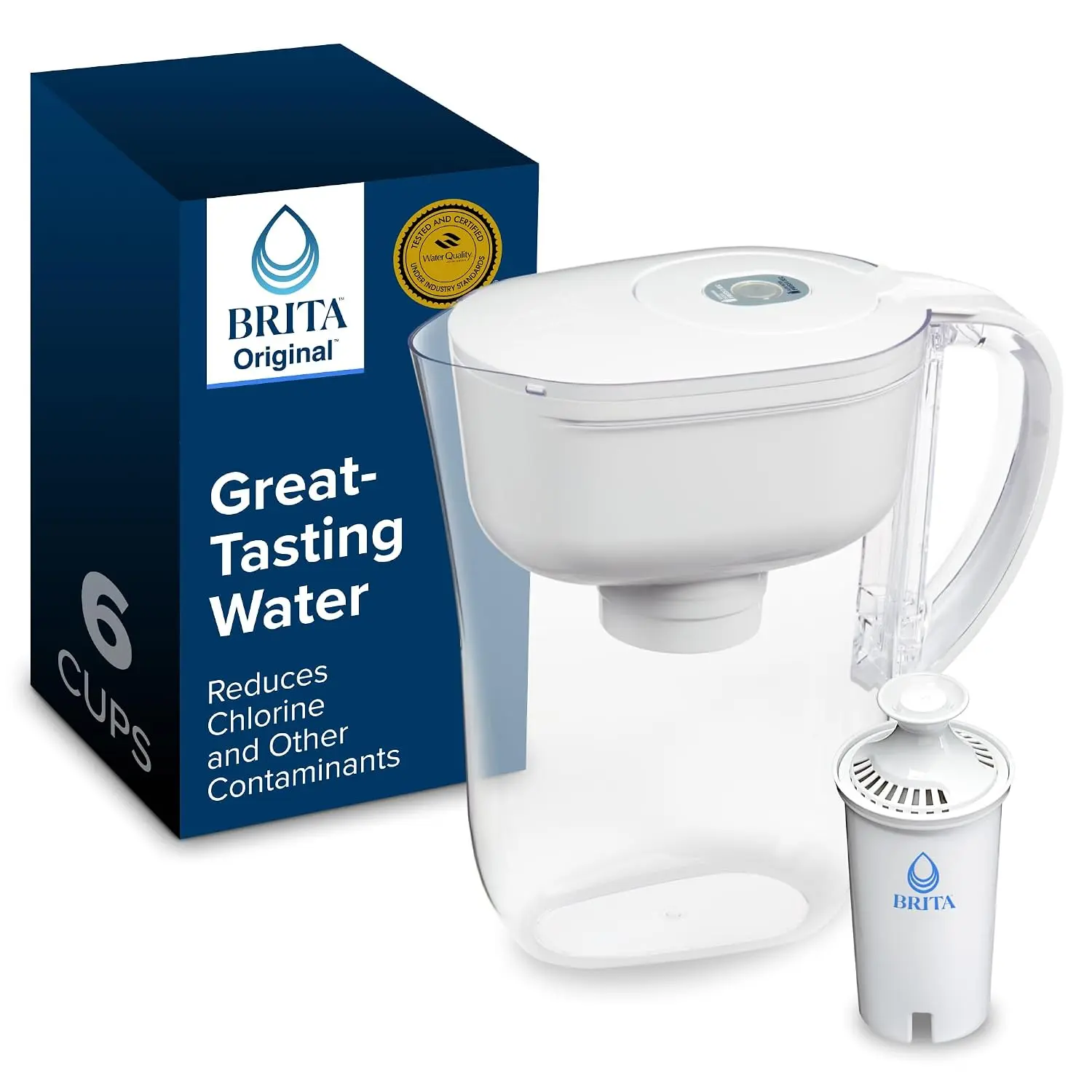 Brita 6-Cup Small Water Filter Jug, Includes 1 Replacement Filter, White Kitchen Water Filtration Utensil