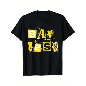 Stylish Black Cotton Graphic T-Shirt With Yellow And White Print Round Neck Short Sleeve Comfortable Stretch For Casual Wear Machine Washable