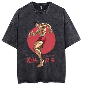 Baki Hanma Baki Print Vintage Washed T-Shirt Women's Oversized Short Sleeve Streetwear Top Womenswear Tshirt Summer Crewneck Casual Shortsleeve