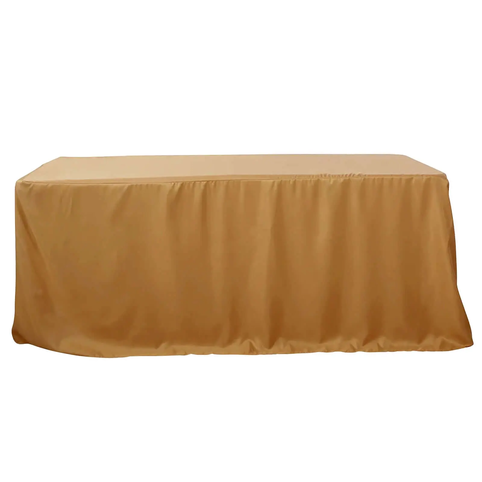 Fitted Polyester 96"x30" Rectangle Tablecloth, Gold - Durable, Easy-to-Maintain Outdoor Table Cover with Decor for Trade Shows, Catering