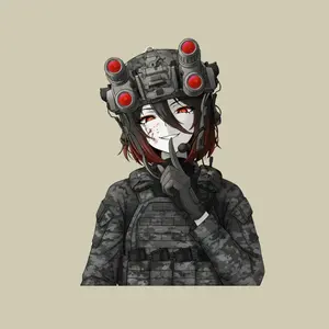 Red-Eye Tactical Girl Sticker, Night Vision Helmet, Dark Ops Suit, Mysterious Anime Vibe