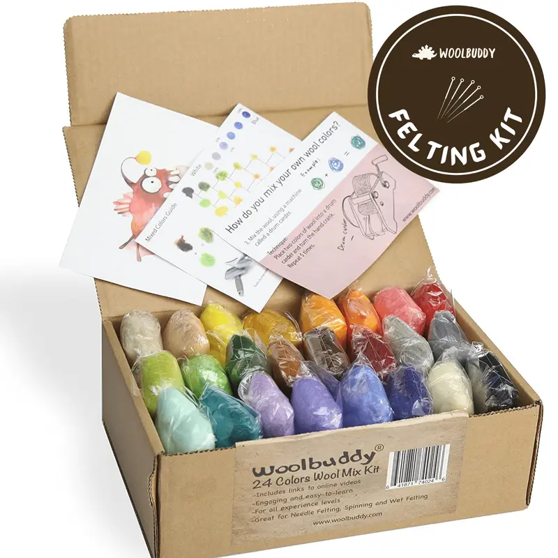 Needle Felting Wool Kit – 24 Colors Mixed Wool Roving for DIY Craft Projects